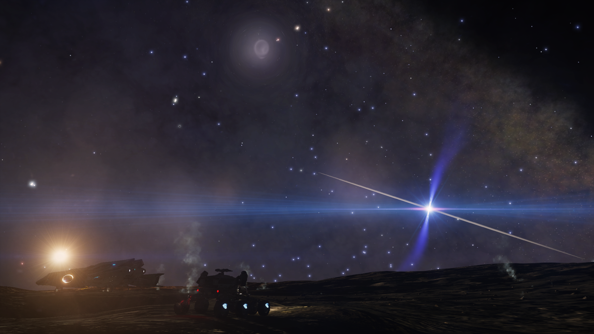 Ringed White Dwarf seen from one of the few landable moons